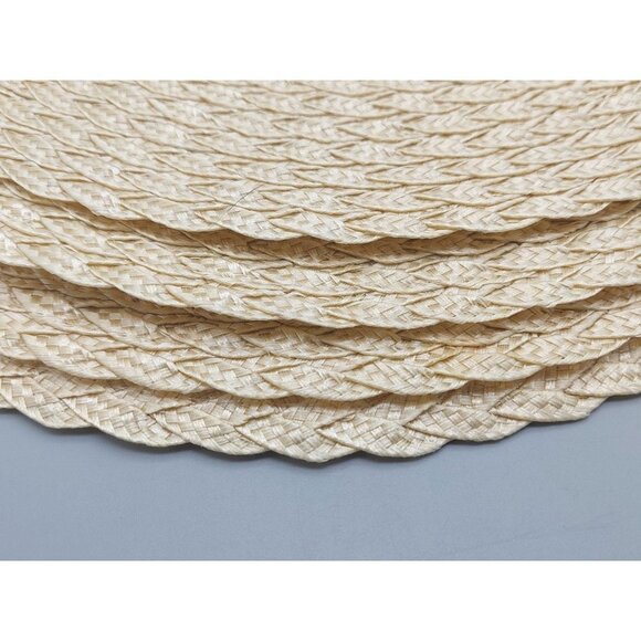 Light Tan Brown Woven Summer Round Placemat Set of 4 Braided Table Mats 15" - Picture 3 of 8